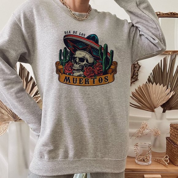 SimplyBeverly Sweaters - Dia de los Muertos Dark Grey Sweatshirt